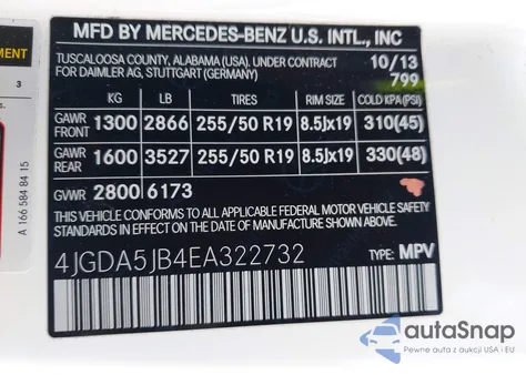 2014 Mercedes-Benz Ml 350 from USA, damaged, VIN 4JGDA5JB4EA322732